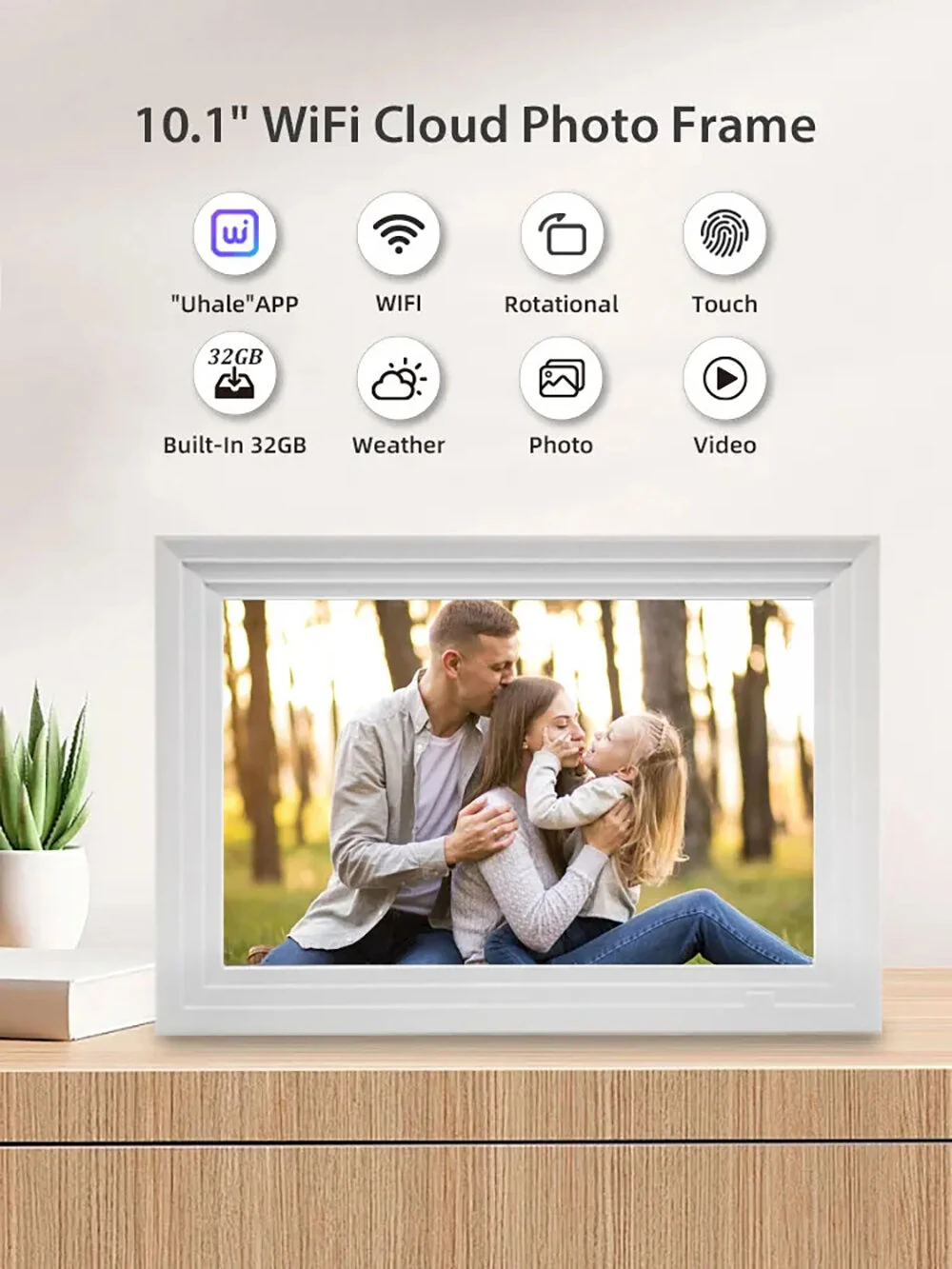 10-inch Smart WiFi Touch Digital Photo Frame Cloud Digital Photo Frame 1280*800  IPS LCD Touch Screen Built in 32GB  Storage Share Photos Via App