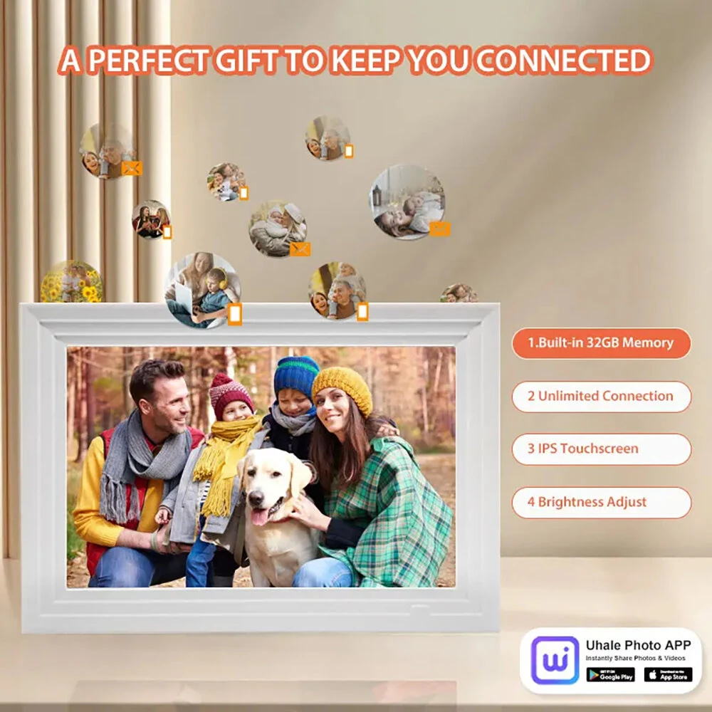 10-inch Smart WiFi Touch Digital Photo Frame Cloud Digital Photo Frame 1280*800  IPS LCD Touch Screen Built in 32GB  Storage Share Photos Via App