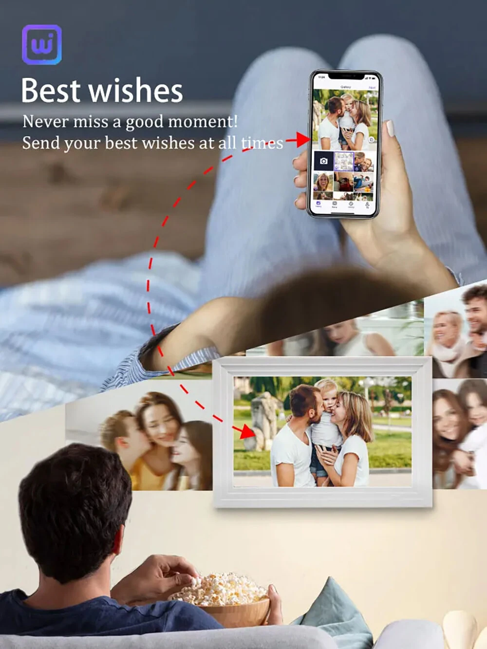 10-inch Smart WiFi Touch Digital Photo Frame Cloud Digital Photo Frame 1280*800  IPS LCD Touch Screen Built in 32GB  Storage Share Photos Via App