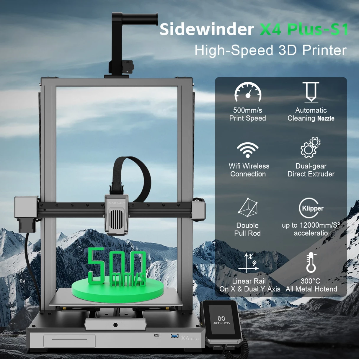 [EU Direct]Artillery SW X4 Plus S1 High Speed 3D Printer 300*300*400mm Printing Area 4.3 inch Touchscreen 500mm/s Come With 5KG Mult-color PLA 3D Printing Filament