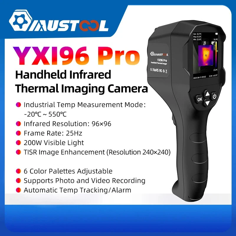 MUSTOOL YXI96 YXI96Pro Thermal Imaging Camera Infrared 240*240 Visible light Resolution 96x96 Temperature Range -20°C to 550°C TISR Technology Rechargeable Battery Photo Video Recording Handheld Thermal Inspection Device