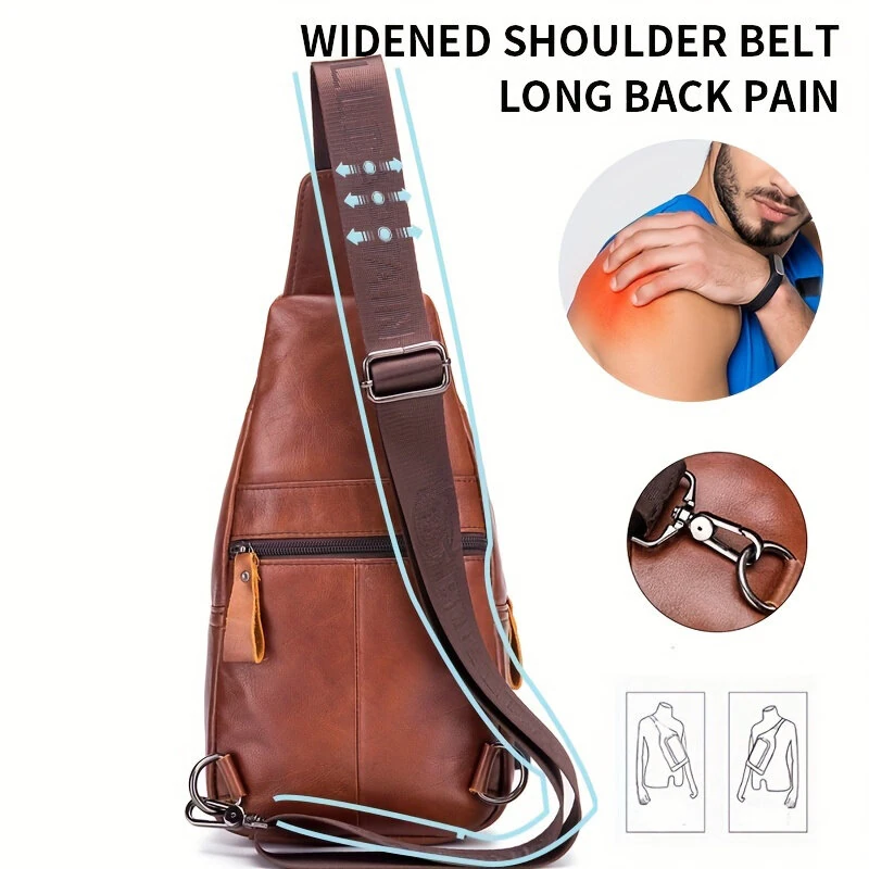 BULLCAPTAIN Mens Genuine Leather USB Charging Large Capacity Business Casual Chest Bag Shoulder Crossbody Bag