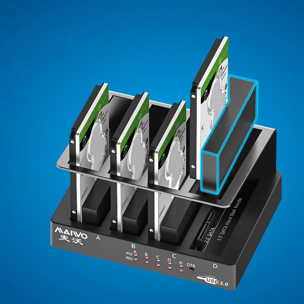 MAIWO USB 3.0 External Hard Drive for PC 4 Bay 2.5 inch 3.5 inch Enclosure Multi-Bay HDD SDD Docking Station Hard Drive Case