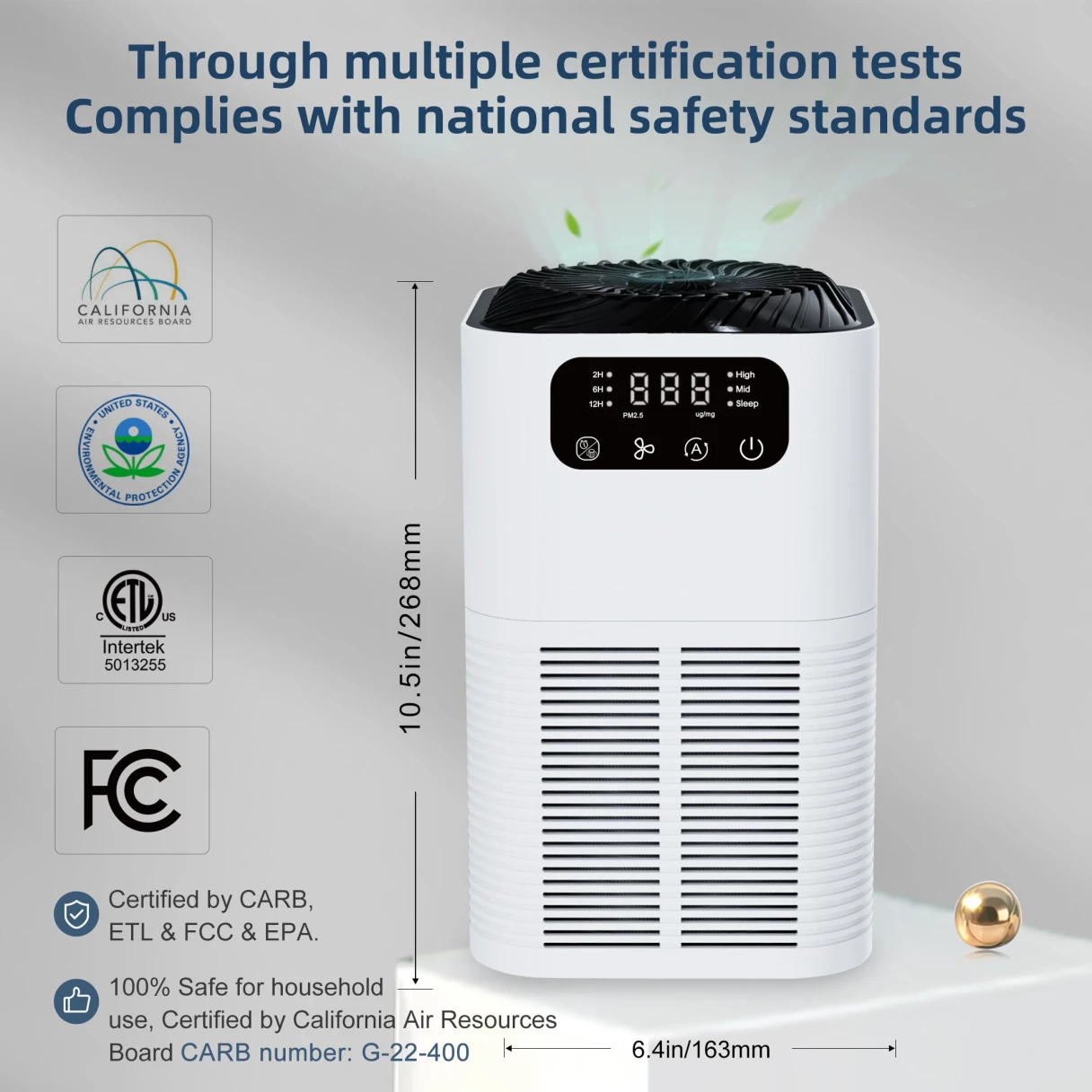 NovuLife GL-K803 HEPA Air Purifier with Negative Ions, PM2.5 Real-Time Display, 3-Stage Filtration, Touch Control,Quiet Aroma Diffuser for Home & Office