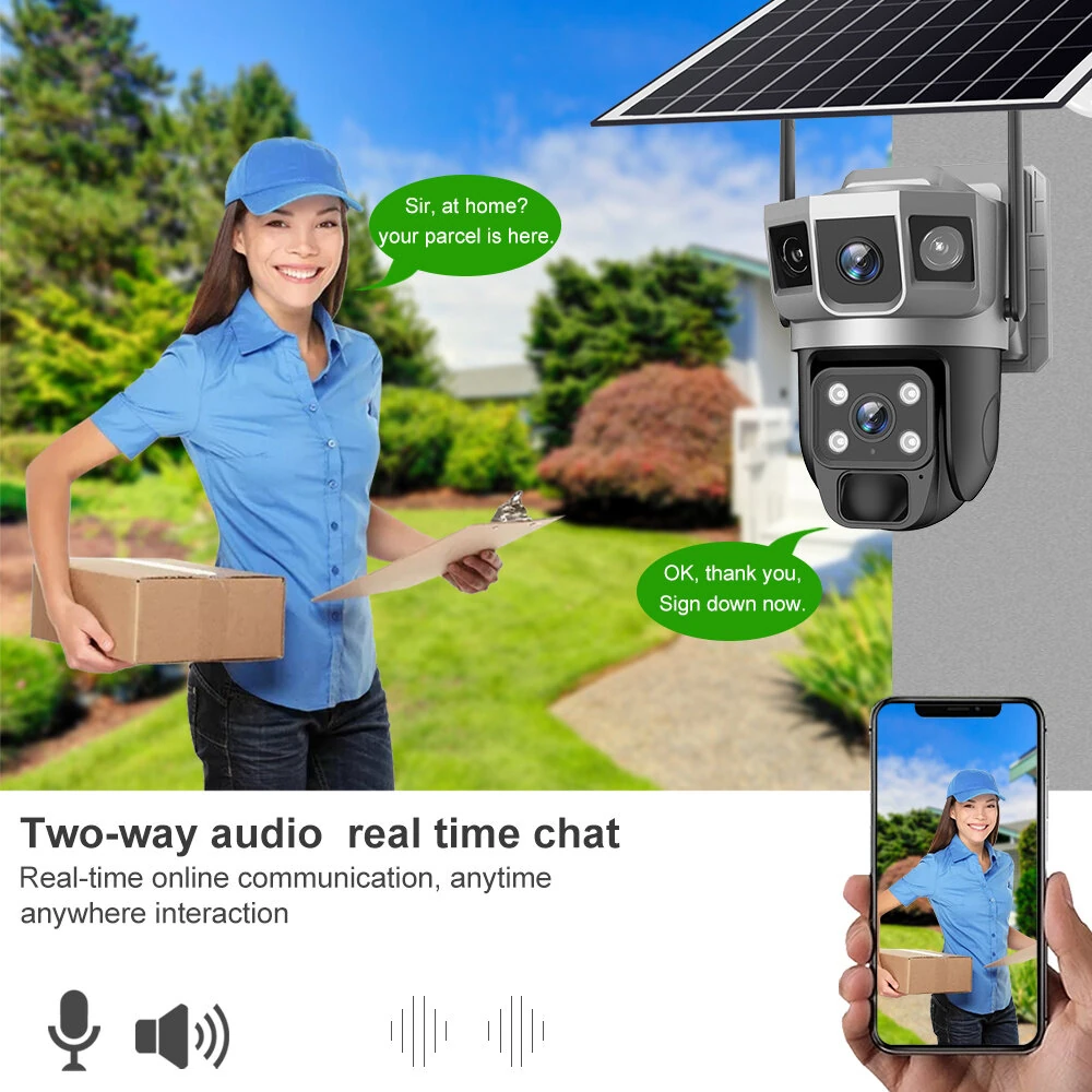 V380 Pro 12MP Solar Powered Three-lens Camera 4G/WiFi Wireless PTZ PIR Motion Detect Night Vision Two Way Audio IP66 Waterproof Outdoor CCTV Security Camera