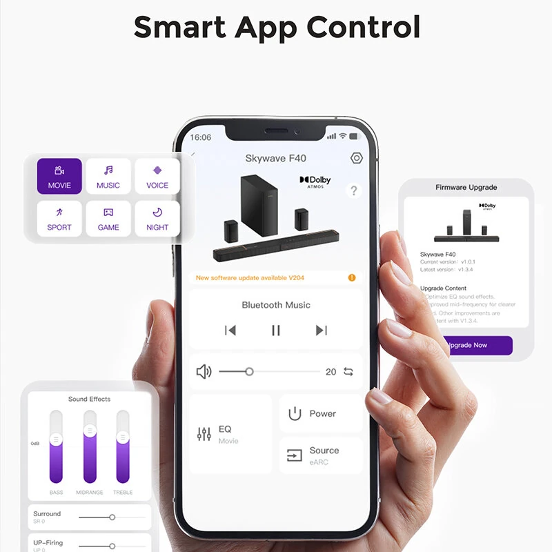 [EU Direct] Ultimea Skywave F40 5.1.2CH Dolby Atmos Soundbar bluetooth 5.4 Soundbar with 8 High-performance Drivers BassMX Technology Smart APP Control HD Opt USB Connection Smart Home Speaker Subwoofer