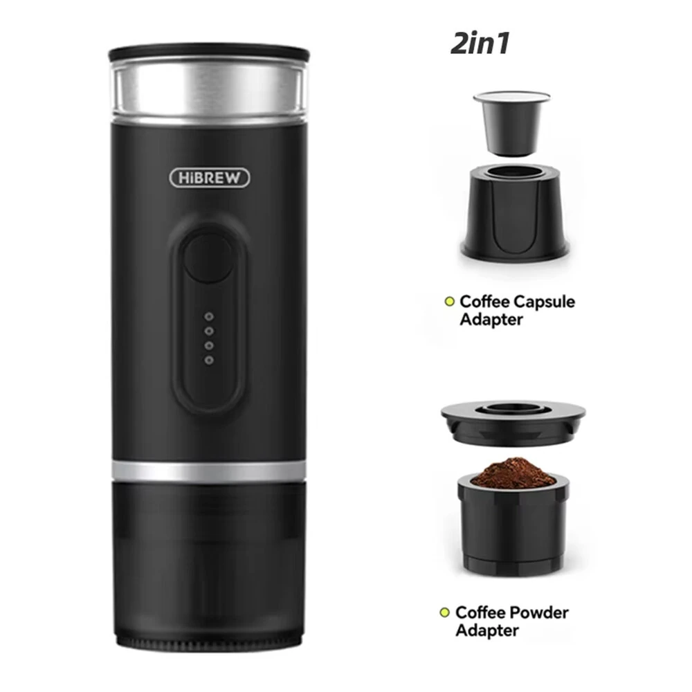 [EU Direct] HiBREW H4E 2-in-1 Portable Coffee Machine Type-C Rechargeable Expresso Coffee Maker Fits NS Capsules Coffee Powder for Car Travel Camping & Home