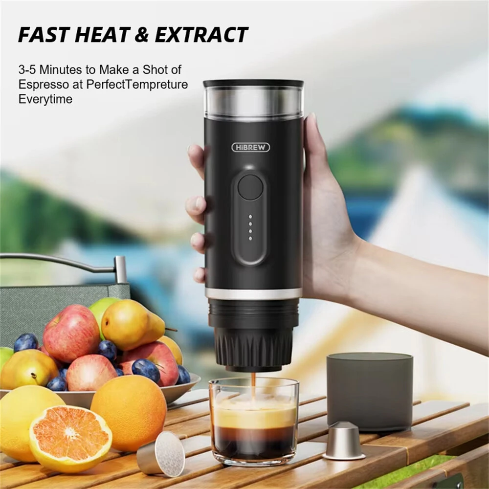 [EU Direct] HiBREW H4E 2-in-1 Portable Coffee Machine Type-C Rechargeable Expresso Coffee Maker Fits NS Capsules Coffee Powder for Car Travel Camping & Home