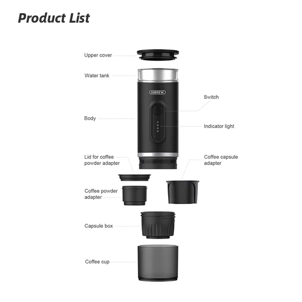 [EU Direct] HiBREW H4E 2-in-1 Portable Coffee Machine Type-C Rechargeable Expresso Coffee Maker Fits NS Capsules Coffee Powder for Car Travel Camping & Home