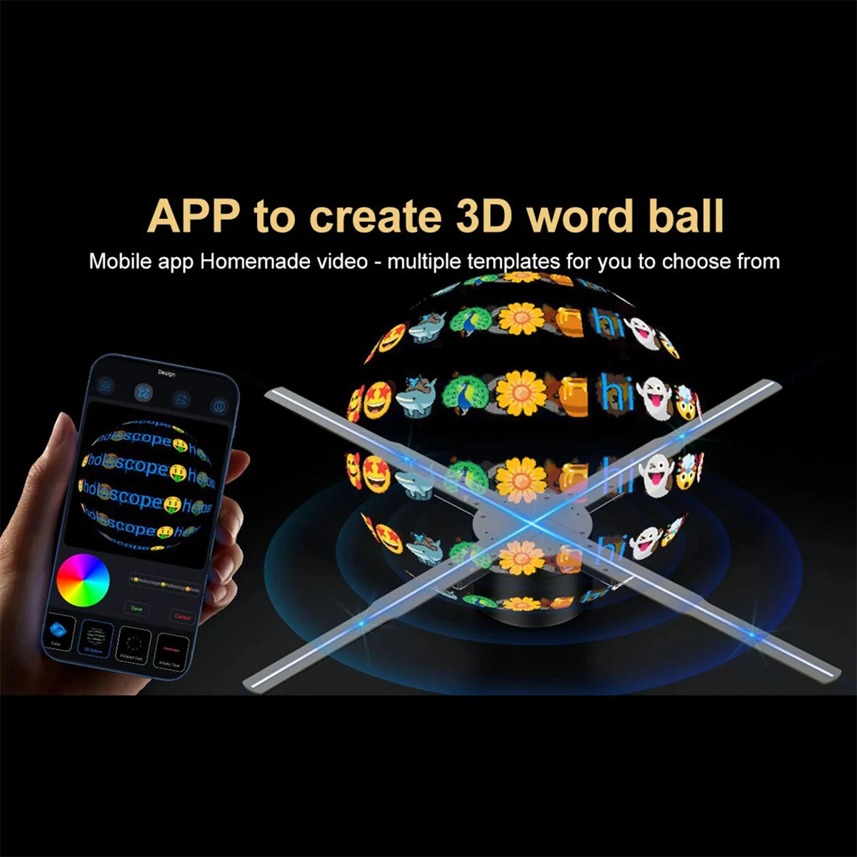 P56 Naked Eye 3D HD Fan Holographic Projector 3D Holographic Projector Remote Advertising Display Support Picture Video Gif logo