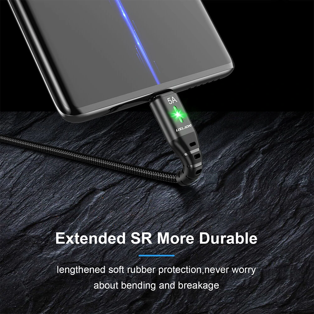 USLION 5A USB to Type-C Cable QC SCP AFC PPS MTK PE Fast Charging Data Transmission Nylon Core Line 1M/2M Long for Samsung Galaxy Note 20 for Huawei Mate50 for Xiaomi Mi12