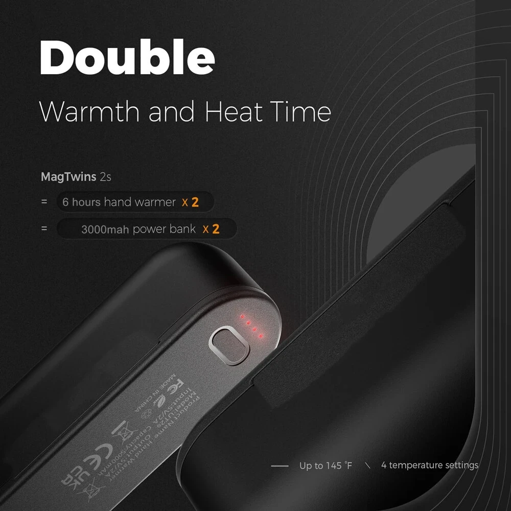 Rechargeable Magnetic Hand Warmer 2 in 1 Smart Dual-Sided Hand Heater Quick Heating 45/55/60°C Pocket Heater for Warm Gifts