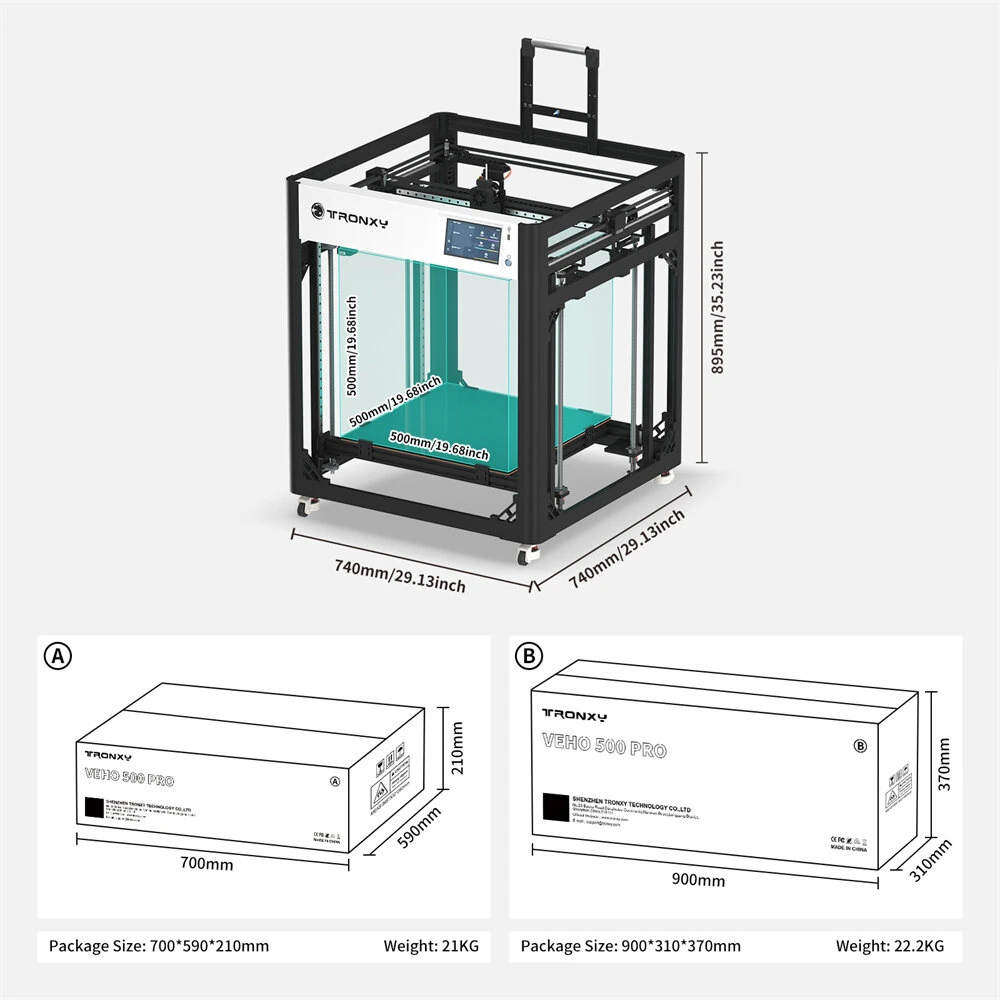 VEHO 500Pro 3D Printer Industrial Grade High Speed 300mm/s Large Build Volume 500x500x500mm Klipper Firmware High Precision Auto Leveling Commercial Use 3D Printer