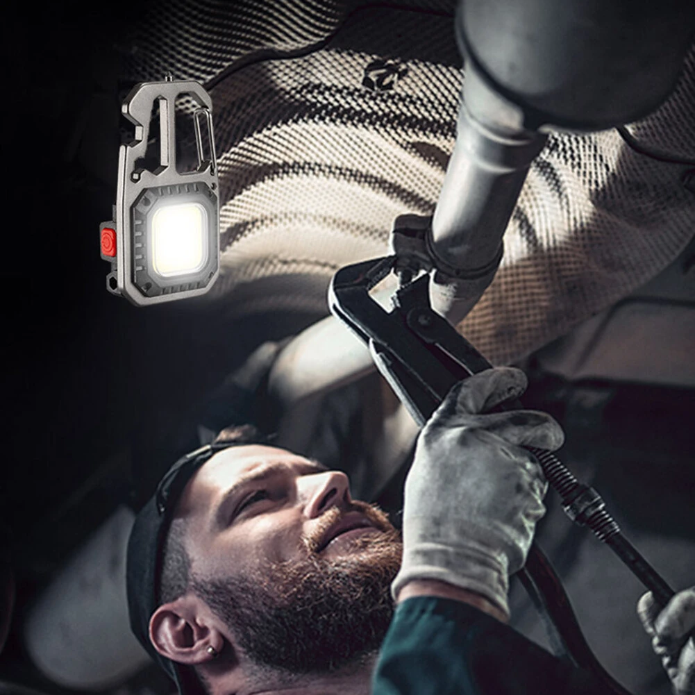 Mini COB LED Flashlight Keychain Lights Screwdriver Emergency Wrench Hammer Portable Key Ring Work Light Torch Outdoor Camping