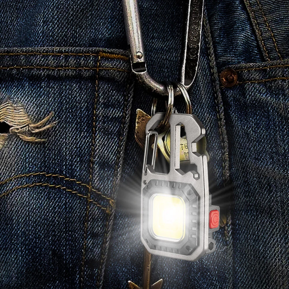 Mini COB LED Flashlight Keychain Lights Screwdriver Emergency Wrench Hammer Portable Key Ring Work Light Torch Outdoor Camping