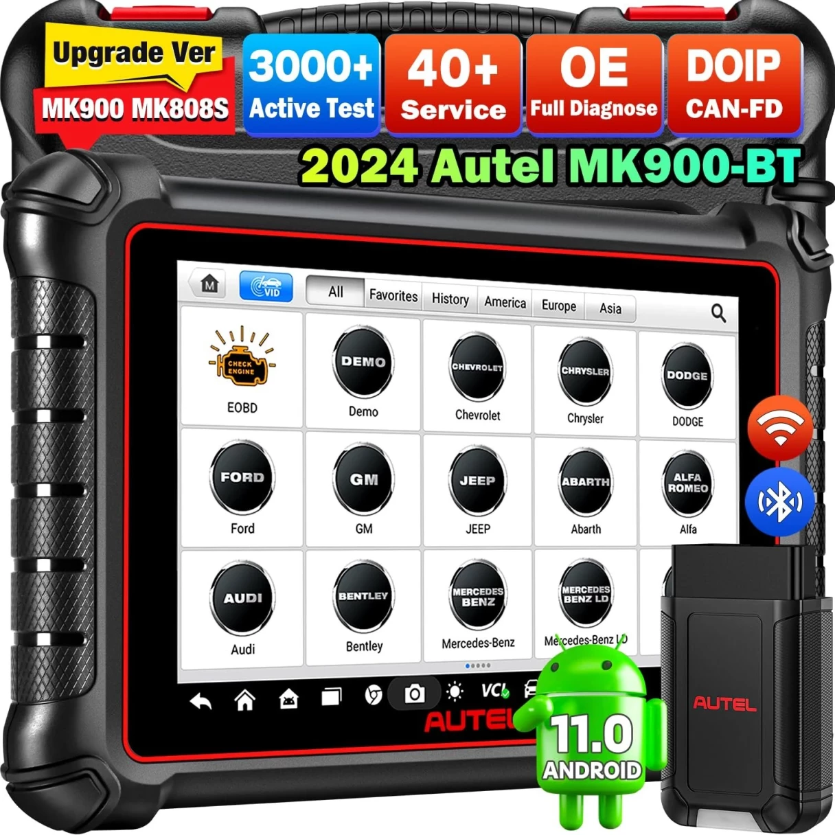Autel MK900BT MK900-BT Code Reader Diagnostic Scan Tool CAN FD DOIP OBD2 Scanner Active Test Upgrade MK900 MK808S