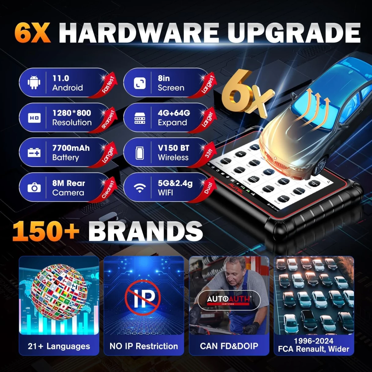 Autel MK900BT MK900-BT Code Reader Diagnostic Scan Tool CAN FD DOIP OBD2 Scanner Active Test Upgrade MK900 MK808S