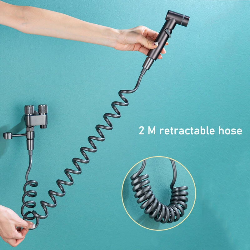 High Pressure Dual Control Valve Hygienic Shower Toilet Bidet Spray Gun Set Dual Outlet Mini Angle Valve Handheld Bidet Sprayer Toilet Cleaning for Bathroom Accessories