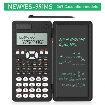 NEWYES 991MS 6.5 Inches Scientific Calculator with LCD Writing Tablet and 349 Functions Solar Energy Science Calculators Notepad Professional Foldable Calculators for School Students Office Assistant