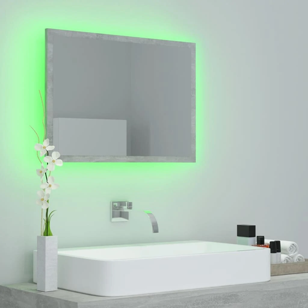 LED Bathroom Mirror Concrete Gray Chipboard Acrylic Wall Mirror with RGB Light for Bedroom, Bedroom