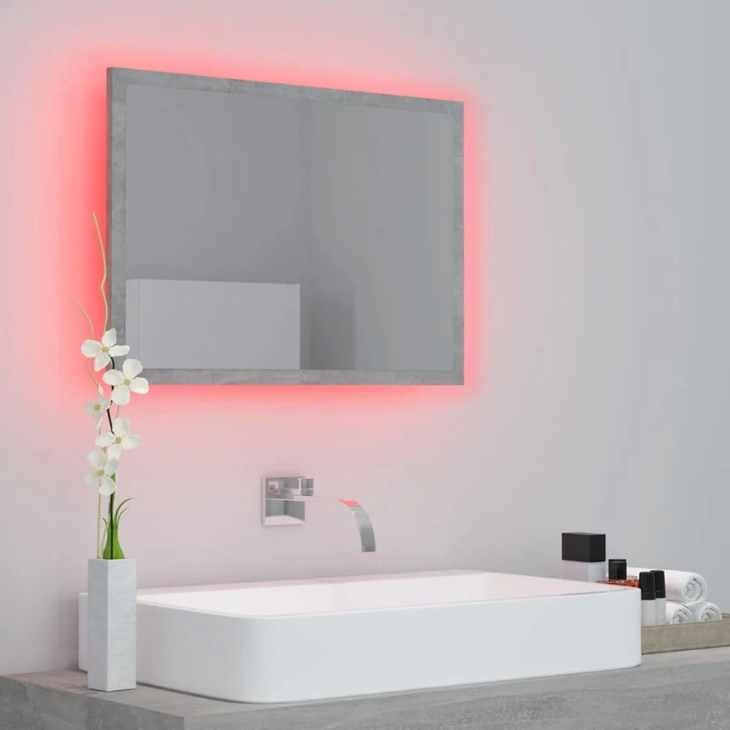 LED Bathroom Mirror Concrete Gray Chipboard Acrylic Wall Mirror with RGB Light for Bedroom, Bedroom