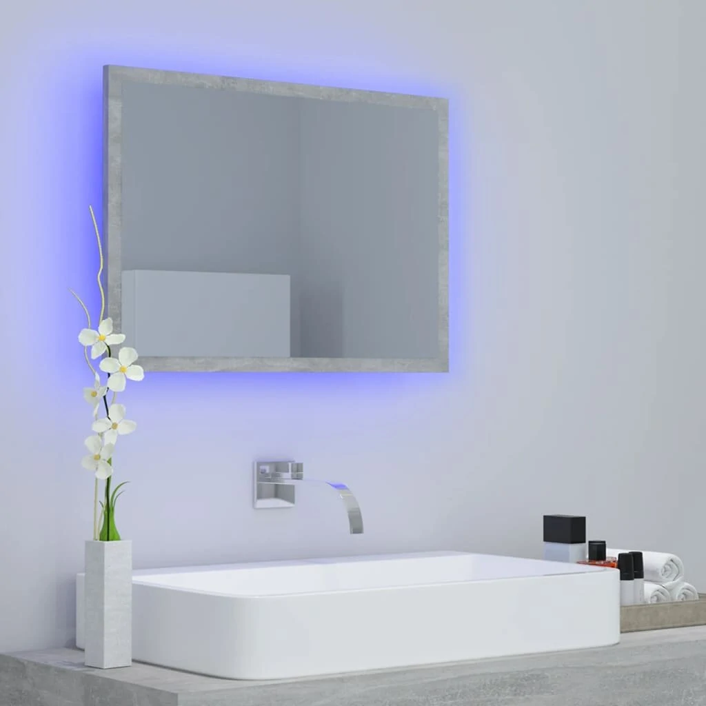 LED Bathroom Mirror Concrete Gray Chipboard Acrylic Wall Mirror with RGB Light for Bedroom, Bedroom