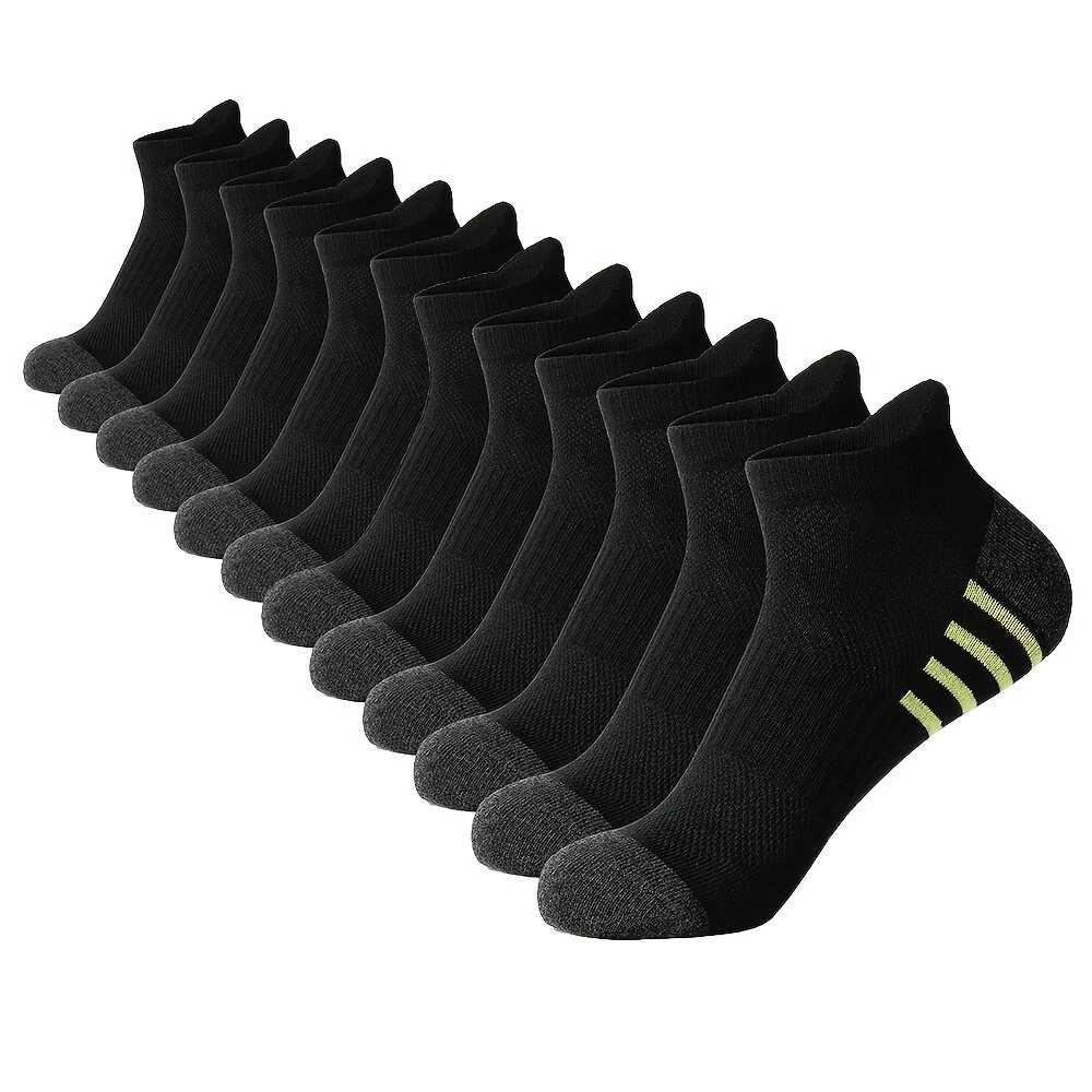 12 Pairs Men's Stripe Ankle Socks Casual Breathable Mesh Soft Comfortable Low Cut Elastic Fitness Sports Short Sock