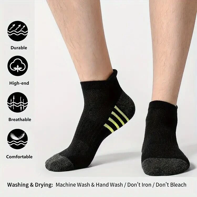 12 Pairs Men's Stripe Ankle Socks Casual Breathable Mesh Soft Comfortable Low Cut Elastic Fitness Sports Short Sock