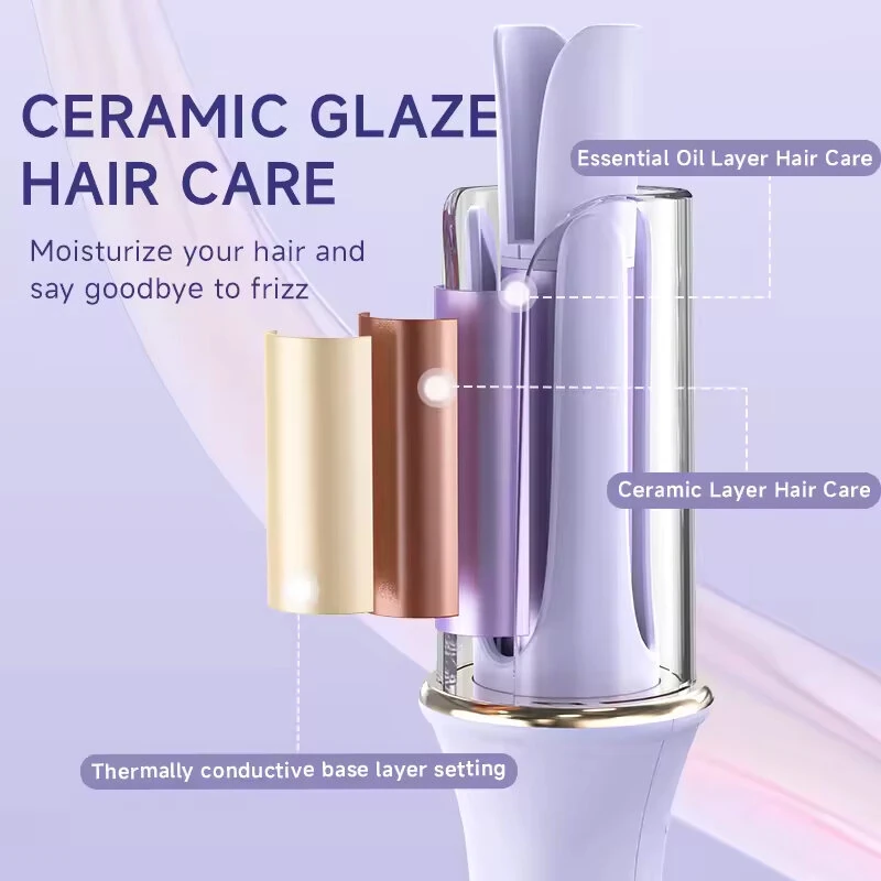 28mm Professional Automatic Ceramic Curling Iron 3 Temperature Settings 5-Second Preheat Anti-Scald Design Automatic Rotating Curling Iron EU Plug