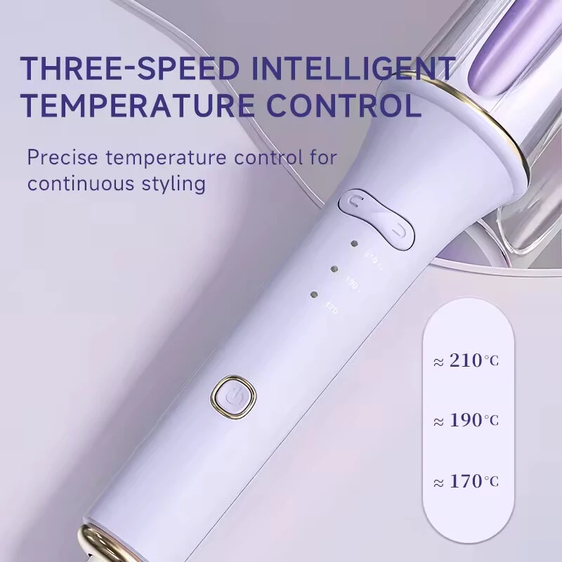 28mm Professional Automatic Ceramic Curling Iron 3 Temperature Settings 5-Second Preheat Anti-Scald Design Automatic Rotating Curling Iron EU Plug