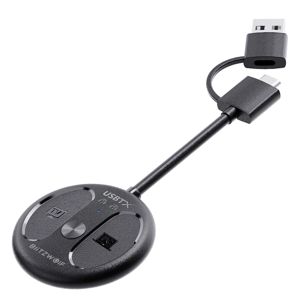 BlitzWolf® BW-LE524 USB Audio Transmitter Adapter bluetooth V5.4 Adapter 50m Range Dual Connection Low Latency Mini Portable Type-C USB Transmitter Adapter for TV PC