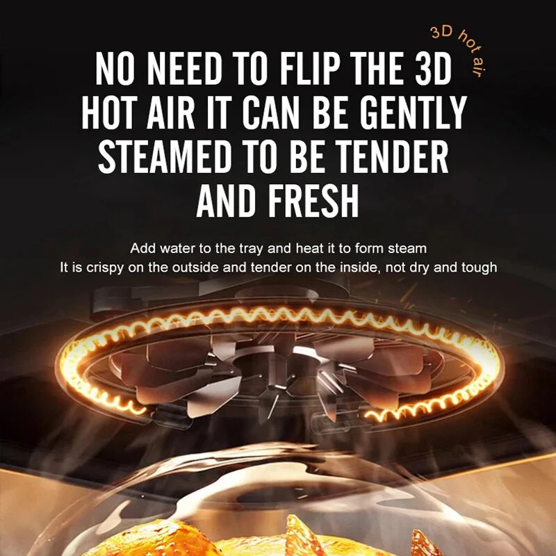 Novulife 1800W Air Fryer Oven 16L Capacity with Touch Screen Viewing Window 8 Presets Oil-Free Cooking for Home Kitchen