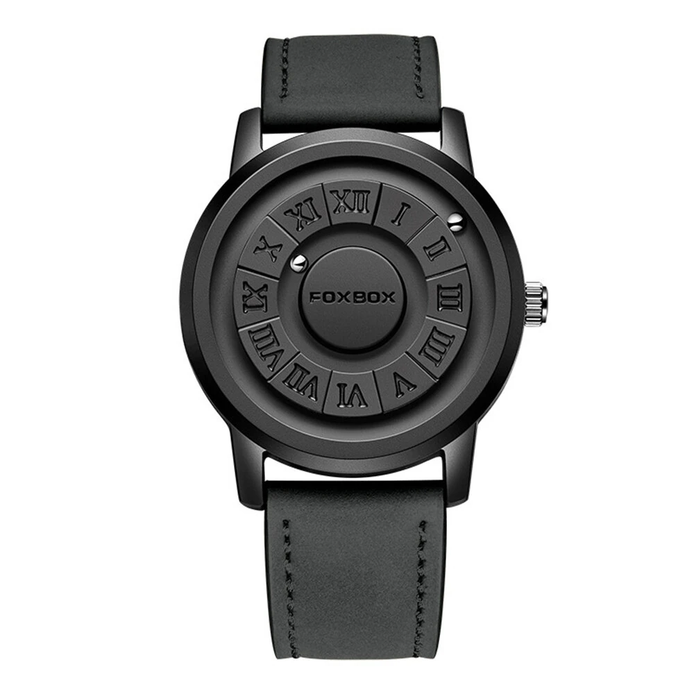 Creative Scrolling Stylish Black Dial Rotating Magnetic Bead Watch Roman Numerals Unique Men Wristwatch