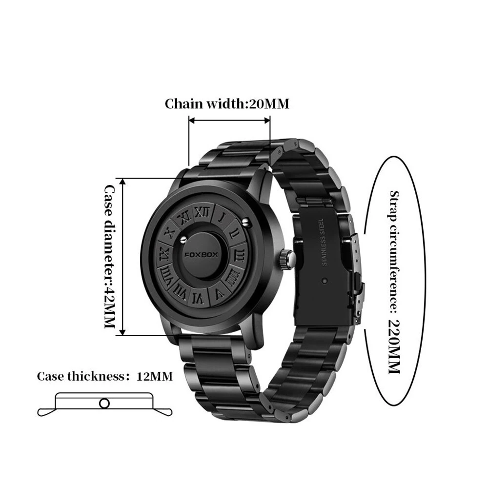 Creative Scrolling Stylish Black Dial Rotating Magnetic Bead Watch Roman Numerals Unique Men Wristwatch