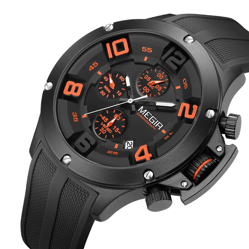 MEGIR Men Fashion Sport Quartz Watches Big Dial Multi-functional Watch Chronograph Waterproof Luminous Wristwatches Date Clock
