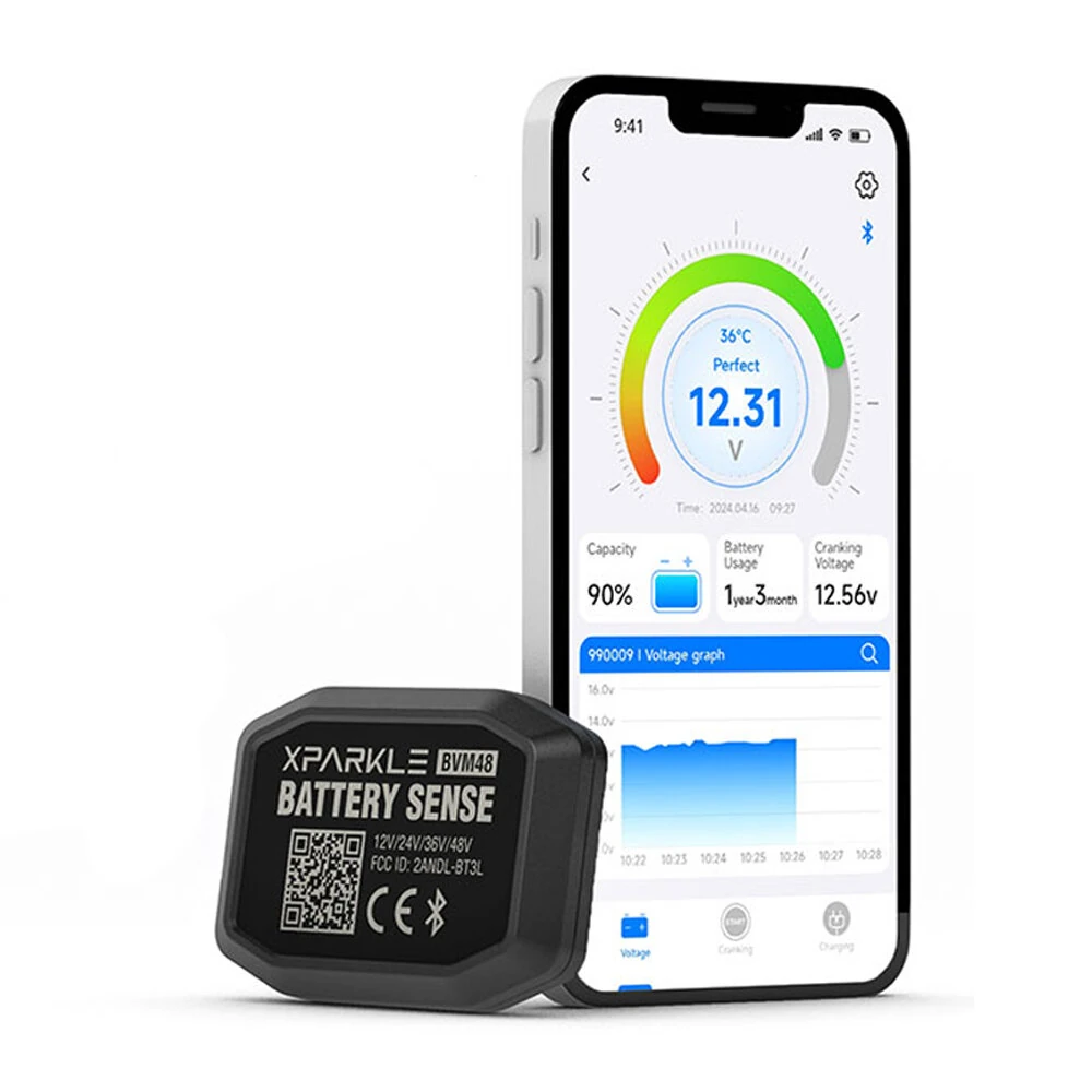 Xparkle BVM48 bluetooth Battery Monitor Real Time Monitoring for Cars Yachts Off-Road Vehicles Trucks RVs Golf Carts Electric Bicycles Motorcycles Scooters