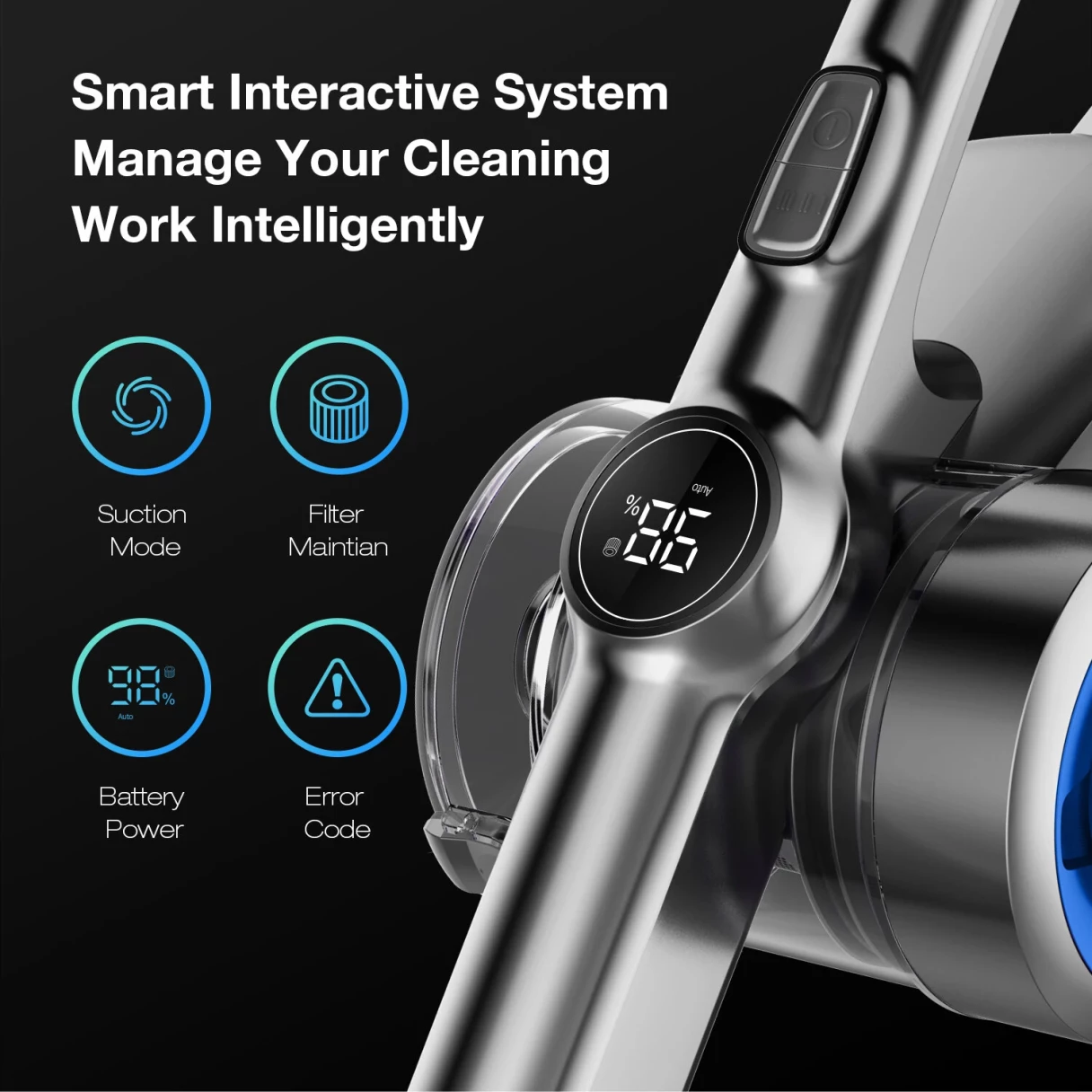 [EU Direct] JIMMY H8 Cordless Vacuum Cleaner 160AW Super Power Suction with 4 Mode LED Screen Display Smart Floor Cleaning