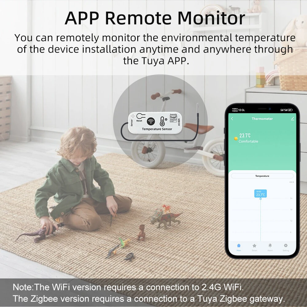Tuya Smart WiFi /Zigbe Temperature Humidity Sensor -20°C to 105°C Remote Monitoring Alarm Alerts Smart Home Thermometer Smart Life APP