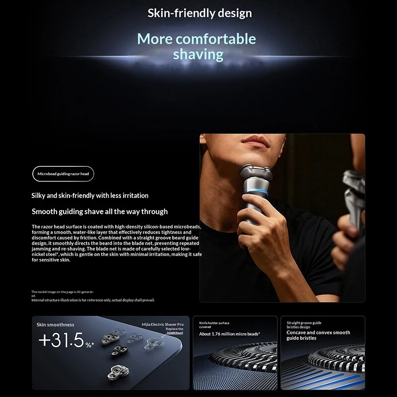 XIAOMI MIJIA PDL11 Electric Shaver Pro with Shaving Pressure Display Dual Ring Foil 360° Floating Head Long Battery Life Type-C Charging