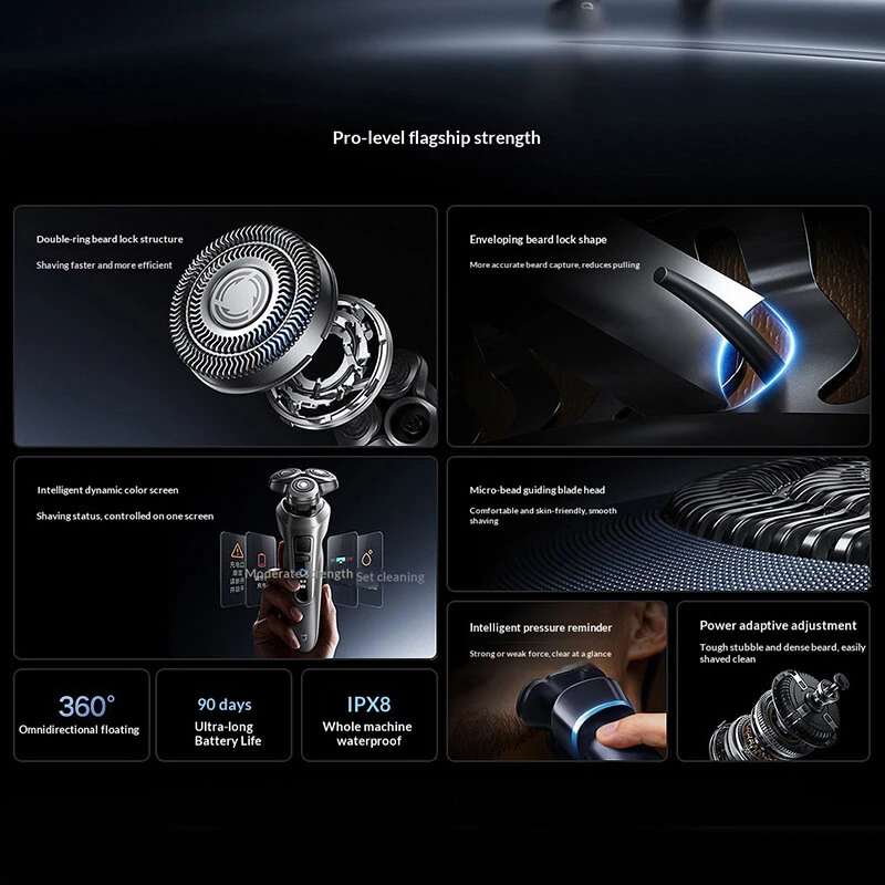 XIAOMI MIJIA PDL11 Electric Shaver Pro with Shaving Pressure Display Dual Ring Foil 360° Floating Head Long Battery Life Type-C Charging