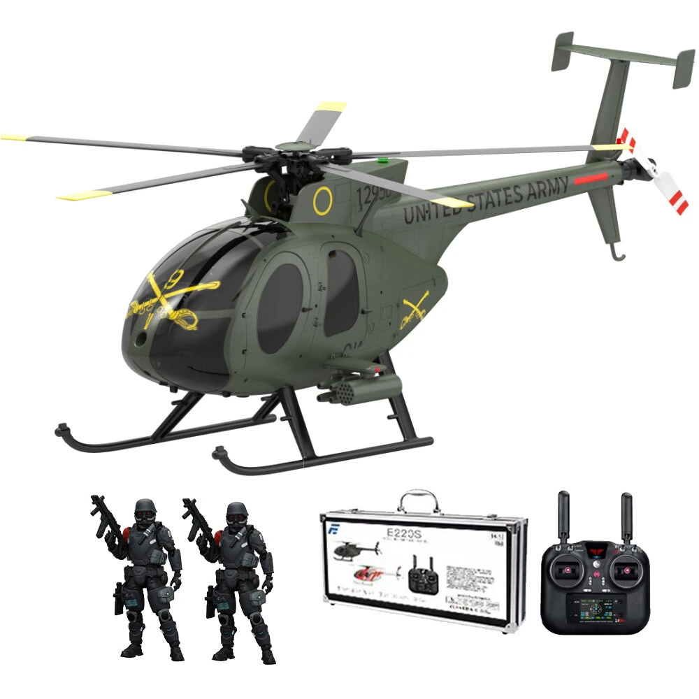 Eachine E220S MD500 2.4G 9CH GPS Optical Flow Localization TOF LiDAR Altitude Hold 1:16 Scale Flybarless RC Helicopter RTF 2 Batteries Version with 2PCS JOYTOY 1/25 XS-01 Night Raid Pilot Model