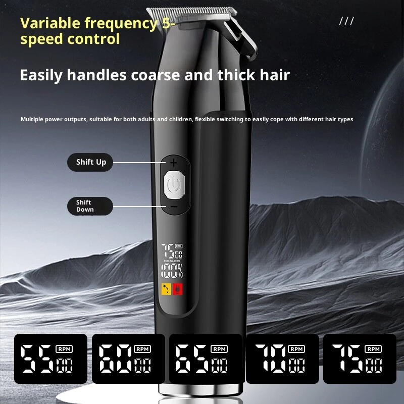 Lenovo Hair Clipper with LED Display 7000RPM Motor & 5 Speed Settings 240Min Cordless Use USB Charging 3 Guide Combs for Home Haircut