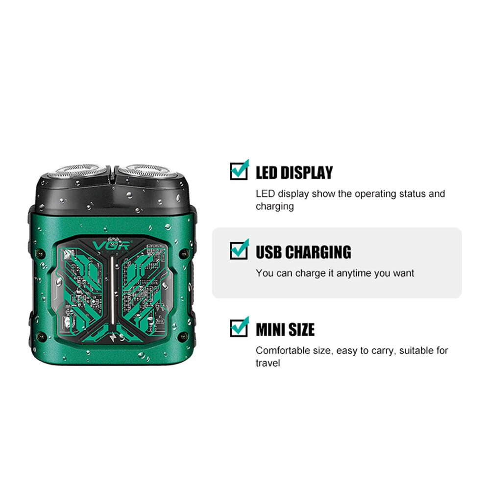 VGR V-344 Mini Shaver with LED Display Double Rotary Heads IPX6 Waterproof USB Charging Portable Travel Electric Razor for Men