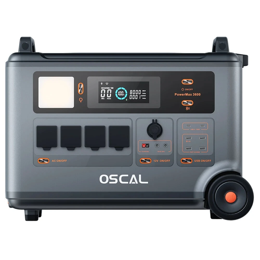 Blackview Oscal Powermax6000 Rugged Power Station with BP3600 Battery Pack/PM200/PM400 Solar Panel Set 3600Wh to 57600Wh LiFePO4 Battery Pack Power Station with 14 Outlets 5 LED Light Modes Morse Code Roller Power Backup for Emergency Communication House