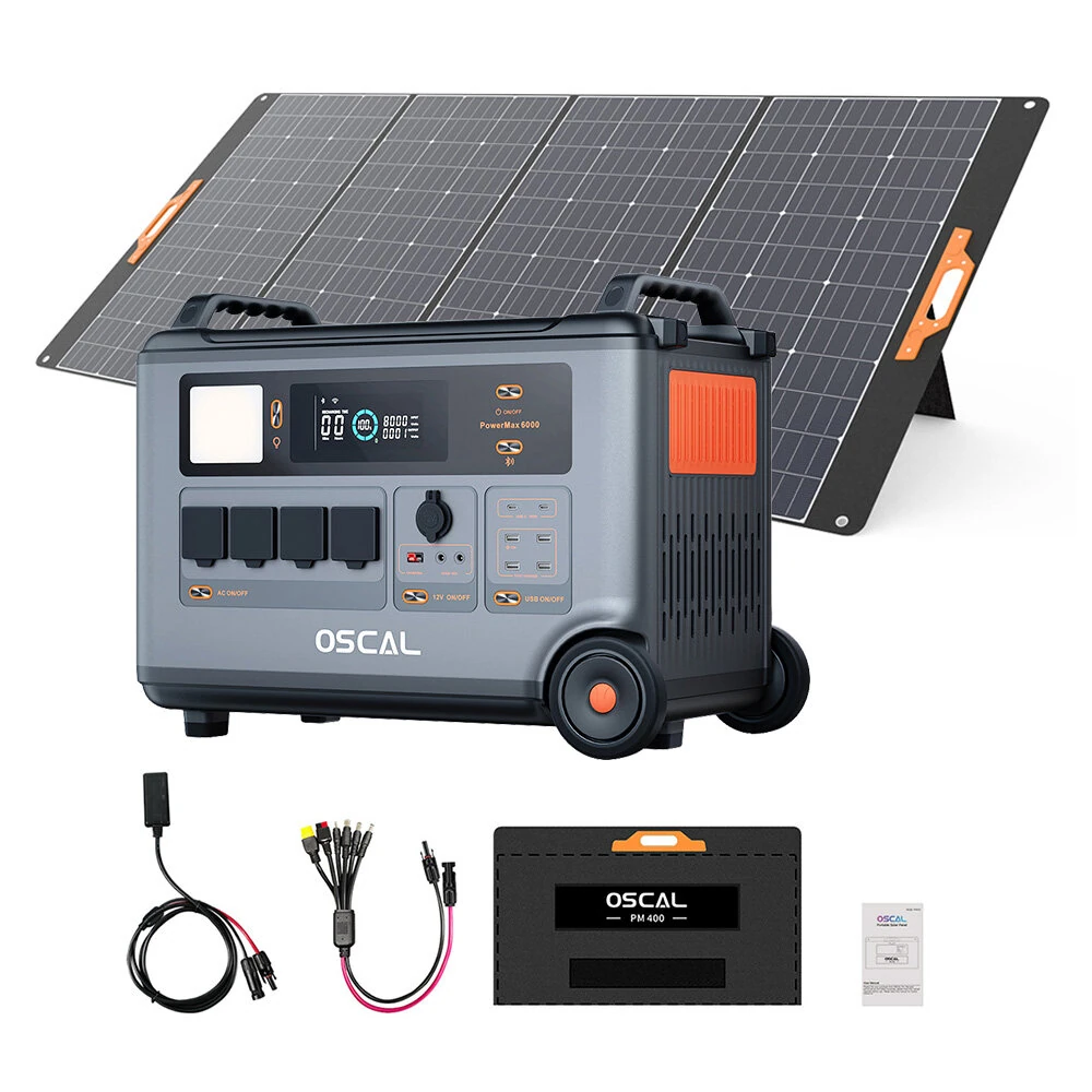 Blackview Oscal Powermax6000 Rugged Power Station with BP3600 Battery Pack/PM200/PM400 Solar Panel Set 3600Wh to 57600Wh LiFePO4 Battery Pack Power Station with 14 Outlets 5 LED Light Modes Morse Code Roller Power Backup for Emergency Communication House