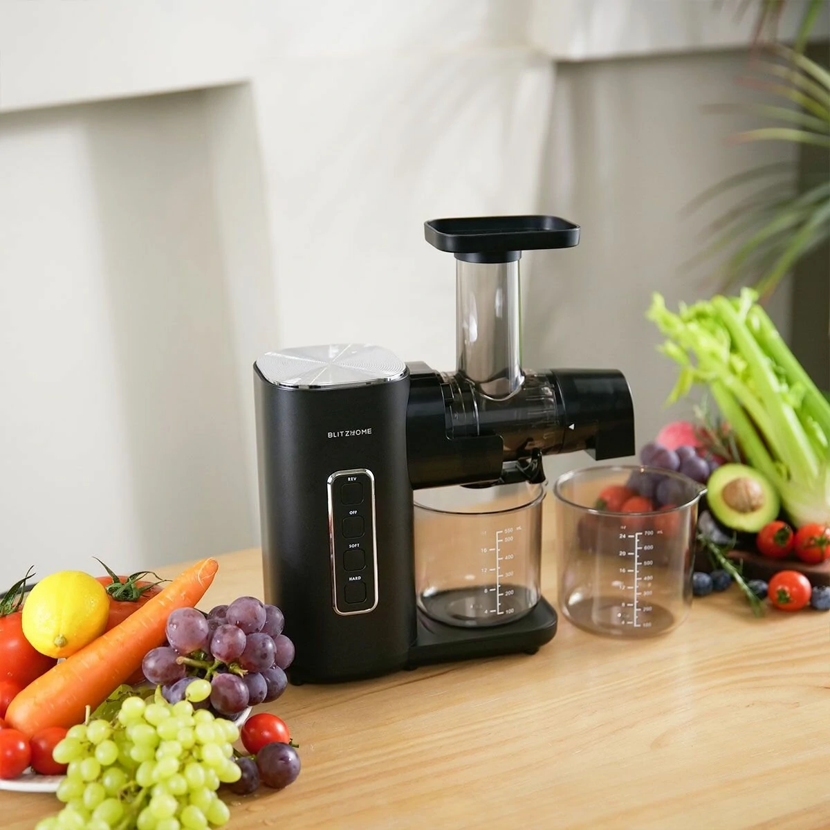 BlitzHome® BH-JC01 Cold Press Juicer Machines 2-Speed Modes Slow Masticating Juicer for Vegetable and Fruit with Quiet Motor/Reverse Function/Wide 1.73" Feed Port Easy to Clean