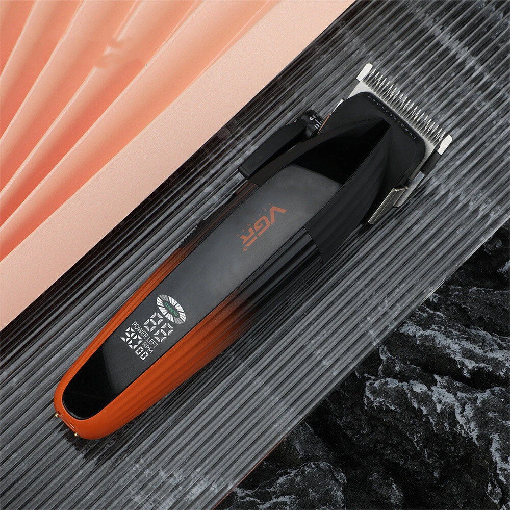 VGR V-889 Professional Hair Clipper with LED Display 9000 RPM Ceramic & Stainless Steel Blades 5-Level Cutting Guide USB Charging for Home Barber Use