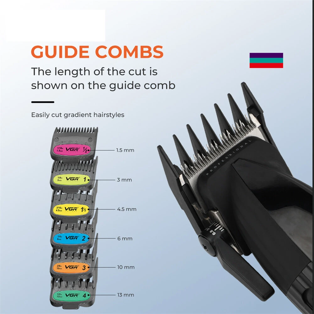 VGR V-889 Professional Hair Clipper with LED Display 9000 RPM Ceramic & Stainless Steel Blades 5-Level Cutting Guide USB Charging for Home Barber Use