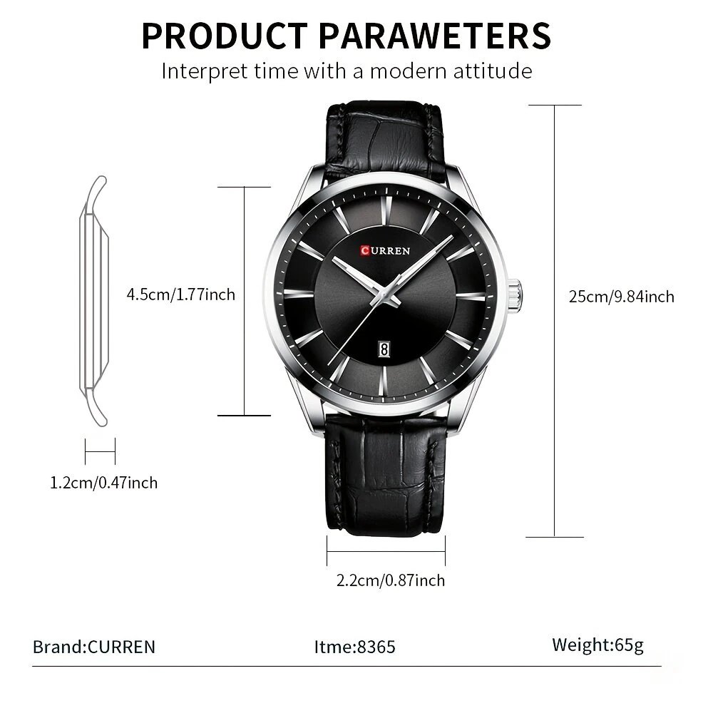 CURREN Simple Business Men Quartz Watch Comfortable Leather Strap Waterproof Auto Date Wristwatch