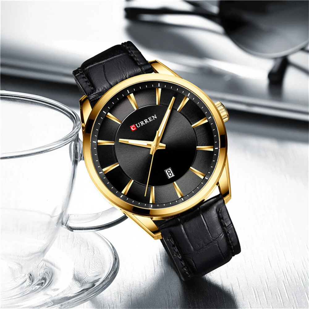 CURREN Simple Business Men Quartz Watch Comfortable Leather Strap Waterproof Auto Date Wristwatch
